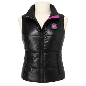 Aeropostale Women’s Medium Black Puffer Vest Purple  Pink & Blue Leopard Lining
